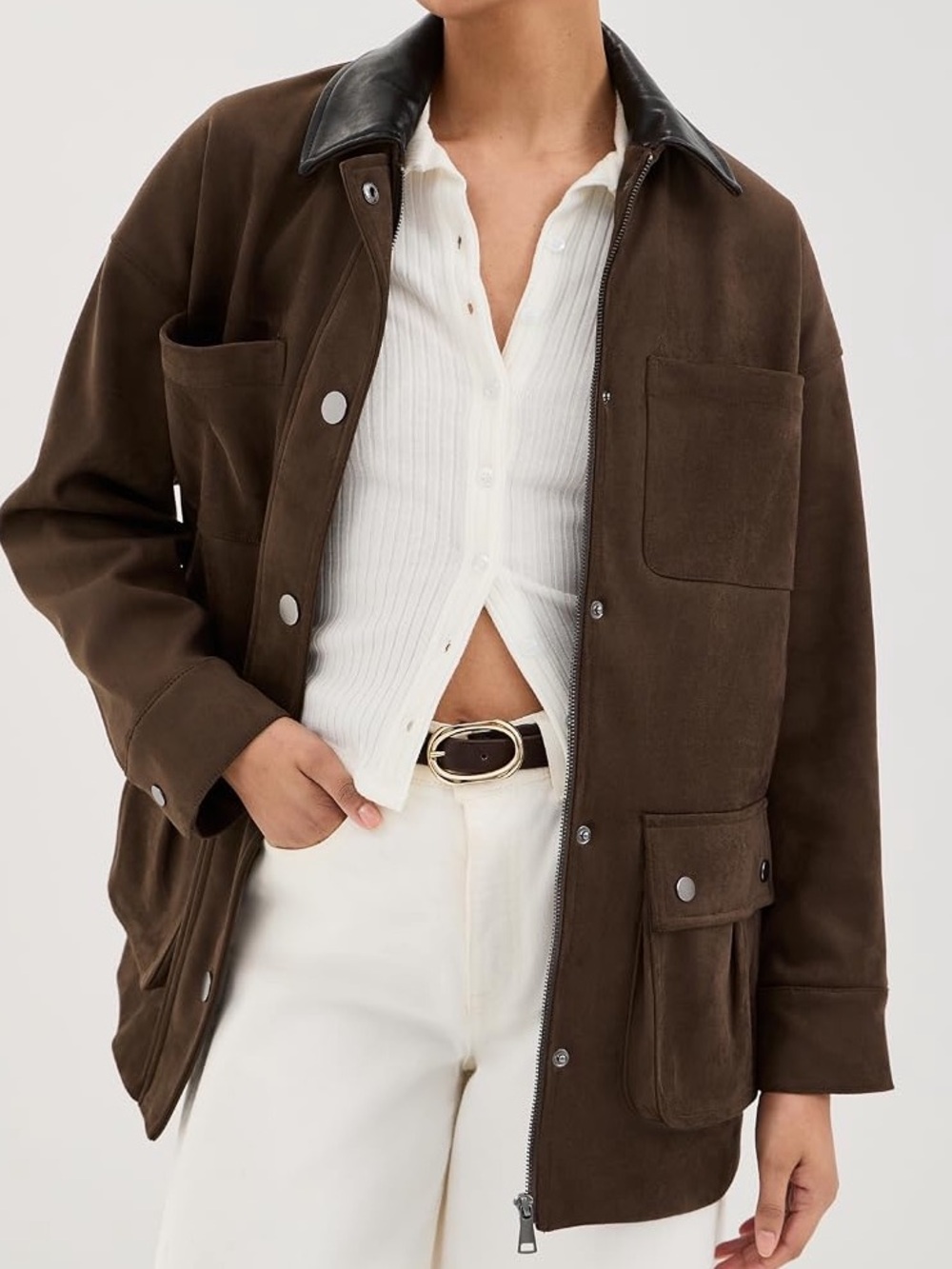 LE BOP Rowan Faux Suede Utility Jacket size Medium Coffee